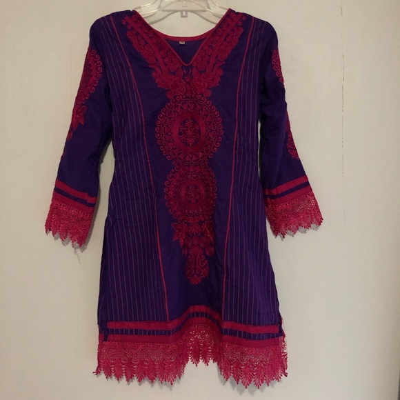 Vintage Mini Dress 60s 70s Boho Fiesta - fits like an XXS - Picture 7 of 10